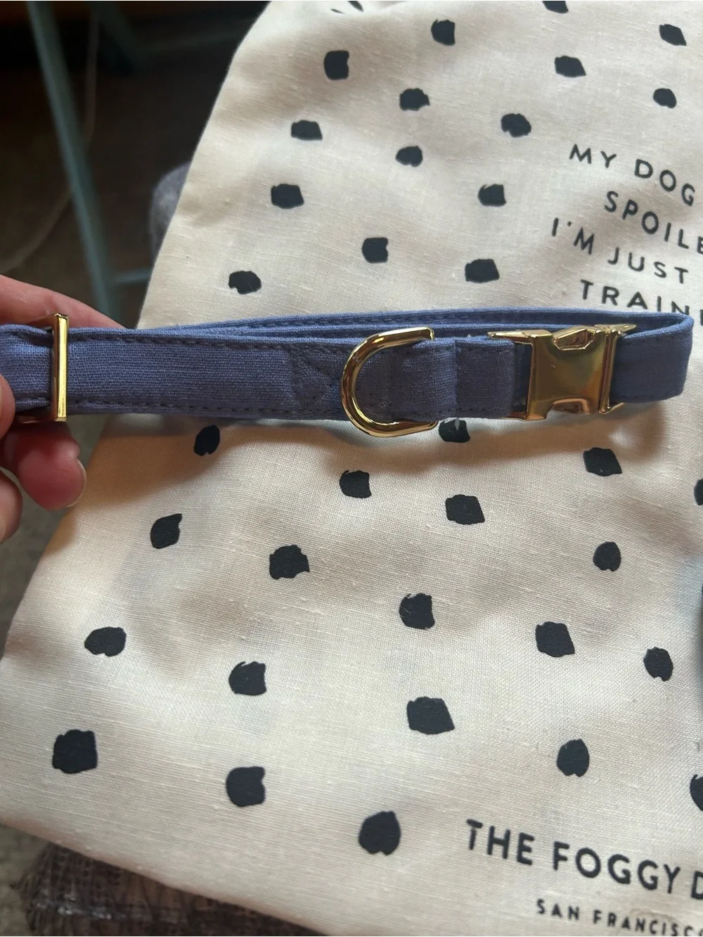 2 The Foggy Dog Adjustable Dog Collars - Navy and light blue. Small